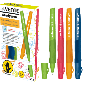 Ручка шар deVENTE Study синяя 0,7 для левшей обучающ.письму с каучук.корпусом