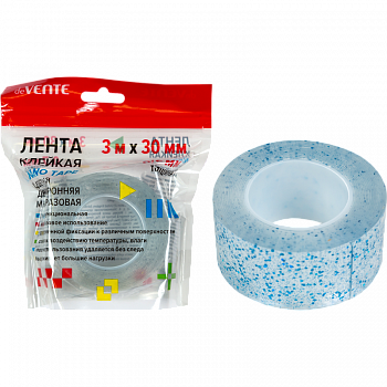 Скотч 30мм х 3м ДВУХСТОРОН голубая с блёстками deVente.NANO TAPE GLITTER с европодвесом