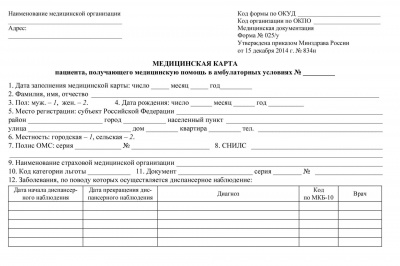 Медицинская карта пациента, получающего мед.помощь в амбулатор.условиях