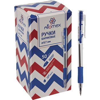 Ручка авт Attomex прозр.корпус с кауч.держ, син.0,7мм (50)