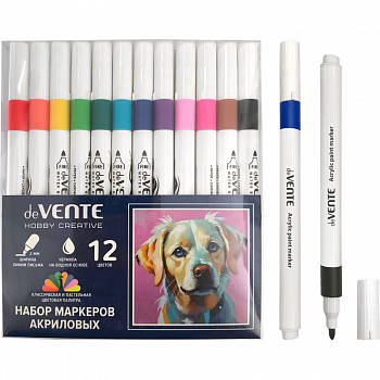 Набор маркеров акрил deVente Classic&Pastel 12цв, пул/нак 2мм, кр/кор