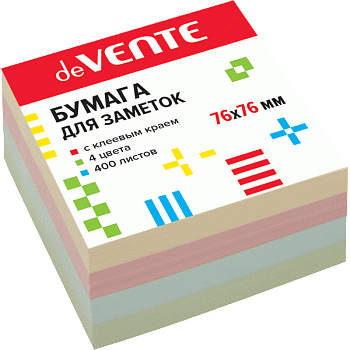 Бумага с/кл.(стикер) 76*76мм (400л) 4цв deVente.Pastel