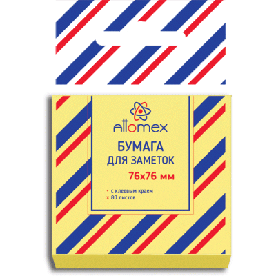 Бумага с/кл.(стикер) 76*76мм 80л, Attomex офсет 60г/м2, Желтая