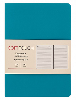 Ежедневник А6+ н/дат 136л иск/к (бирюз) soft touch, интег, тон/фор, т/офс70,скр/у,л Эксмо
