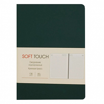 Ежедневник А6+ н/дат 136л иск/к (зелен) soft touch, интег, тон/фор, т/офс70,скр/у,л Эксмо