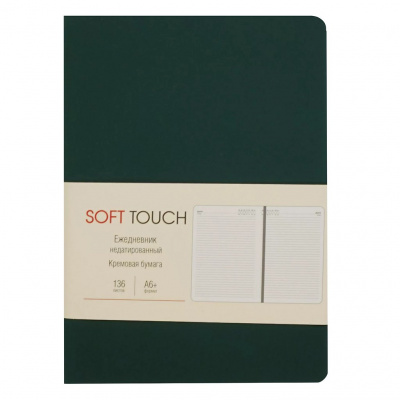 Ежедневник А6+ н/дат 136л иск/к (зелен) soft touch, интег, тон/фор, т/офс70,скр/у,л Эксмо