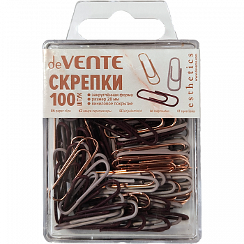 Скрепки 28мм 100шт метал. deVente Esthetics, 3цв, овальные