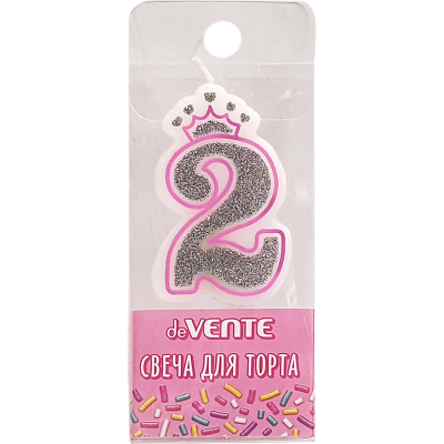Свеча для торта на deVente.Розов принцесса" 2, 5,8x3,8x0,8см, серебр/рис,бел,пл/к