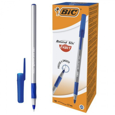 Ручка шар BIC ROUND Stic Exact, 0,28 /0,3мм сер/корп, рез/д, (Синяя) (20) 199941 