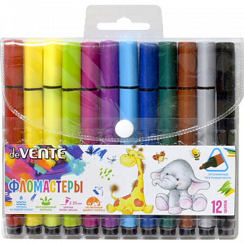 Фломастеры (12 цв) deVente Jumbo вент/к,утолщ, трехгр/кор 10*129, пл/бл  (24)