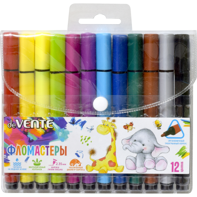 Фломастеры (12 цв) deVente Jumbo вент/к,утолщ, трехгр/кор 10*129, пл/бл  (24)