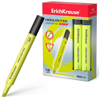 Текстмаркер ErichKrause® Visioline V-17 Neon, цвет чернил желтый (в коробке по 12 шт.)