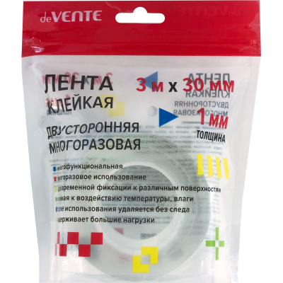 Скотч 30мм х 3м ДВУХСТОРОН прозр. deVente.NANO TAPE