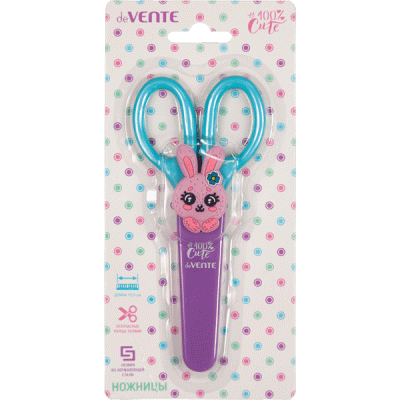 Ножницы детские 13,5см deVente 100%Cute Rabbit, пл/кольц, защ/фут, к/бл