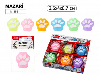 Ластик ЛАПКИ 3,5*4*0,7см фигурный ассорти ПВХ (30)