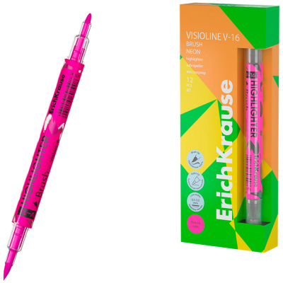 Двухсторонний текстмаркер ErichKrause Visioline V-16 Brush Neon, цвет чернил оранжевый (в коробке п