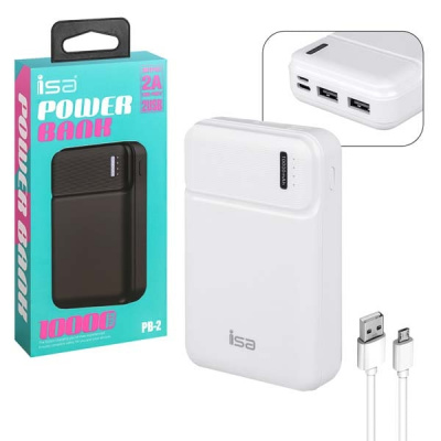 Внешний аккумулятор iSA PB-5/6 10000mAh/2A/2USB бел/черн