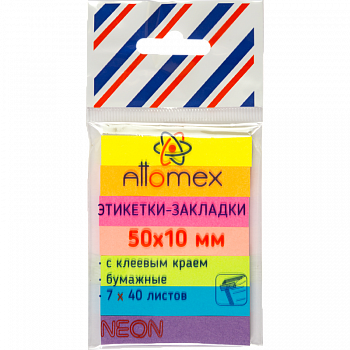 Клейкие листки-закладки 50*10мм 7цв*40л Attomex бумаж НЕОН 