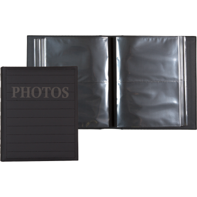 Фотоальбом 200ф 10х15см, 50 листов deVENTE.Premium, черный с рис.обл.под кожу, тв.переплпп листы