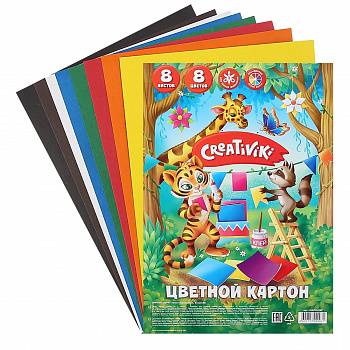 Картон цв. А4 8цв 8л Creativiki немел. 200*275,190г/м2 (20)