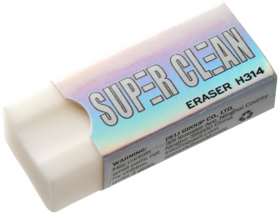 Ластик Deli Super Clean 41x17x10мм ПВХ белый индивидуальная картонная упаковка 