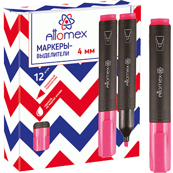 Маркер-текстовыделитель Attomex (розовый) с клипом,скошенн.1-4мм