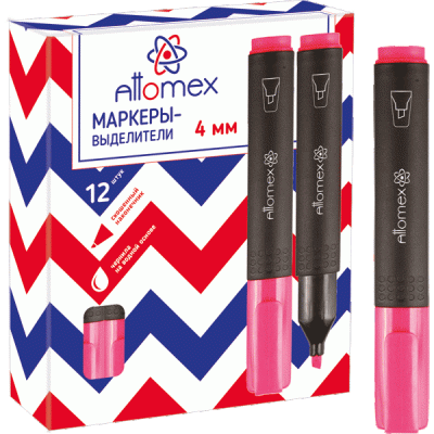 Маркер-текстовыделитель Attomex (розовый) с клипом,скошенн.1-4мм