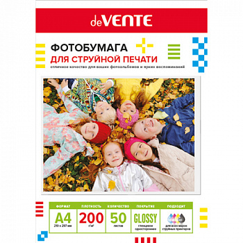 Бумага А4 200г/м2 50л глянц 1-стор для струй/печ deVENTE