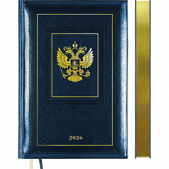Ежедневник А5 дат 336с 2027 deVente Symbol (синий) к/з порол,зол/срез,тис/фол,2ляс,фр/к,под/кор