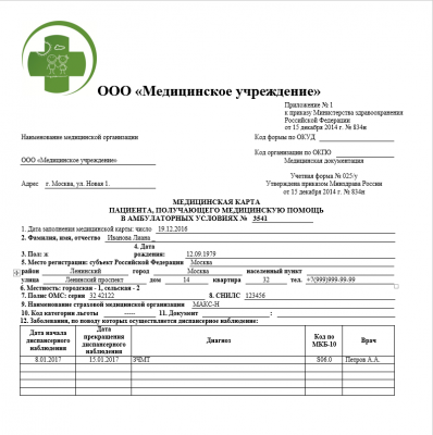 Медицинская карта пациента, получающего мед.помощь в амбулатор.условиях ф025/у