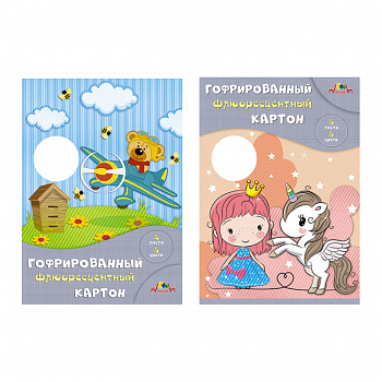 Картон цв. А4 4л4цв ГОФРОфлюорисц.в папке Апплика