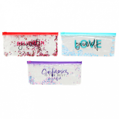 Конверт на МОЛНИИ deVENTE Glitter Dream 22*9,5см 200мкм,прозр.ПВХ с печатью и конфетти 3цв.ассор