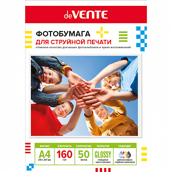 Бумага А4 160г/м2 50л глянц 1-стор для струй/печ deVENTE