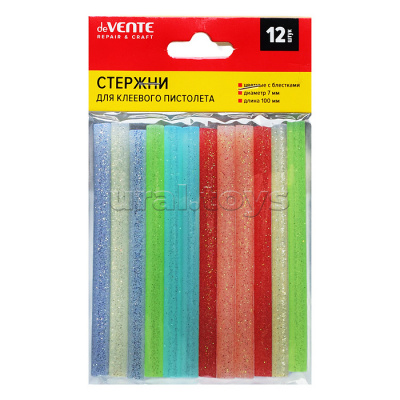 Сменные клеевые стержни 7мм, дл 100мм (цв с блестками) 12шт deVENTE