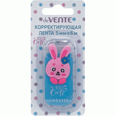 Корректор-лента 5мм*6м deVENTE 100% CuteRabbit фронт.апплик,голуб,непроз/корп