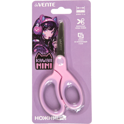Ножницы детские 13см,Kawaii Mimi,с закругл лезвиями, прорезин ручками