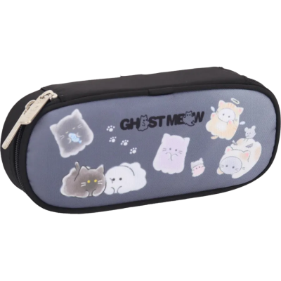 Пенал овальный deVENTE.Ghost Meow 21x8x5см, для50пр,нейлон, молн,орг/створ, Черный