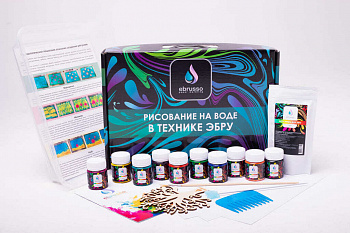 Набор для рисования на воде.Профи(ЛотокА4,загус50г,крас25мл-10цв,кисть,шило,бум10л,греб,блес.дек,ин)
