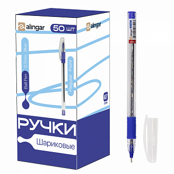 Ручка шар Alingar Regular Poit, 0,7мм синяя, кр прозр пл/кор, масл,иг/нак, рез/гр (50)