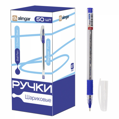 Ручка шар Alingar Regular Poit, 0,7мм синяя, кр прозр пл/кор, масл,иг/нак, рез/гр (50)