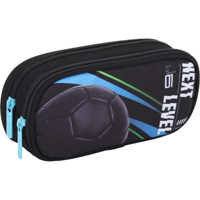 Пенал овальный deVENTE.Next Level Football" 22x9,5x7см, для60пр,полиэс,2отд, молн, Черный