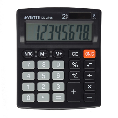 Калькулятор deVENTE DD-3308, 8-разрядный,105*127*21мм,Черный,авт.выч.кв.корня,%,ф.см.знака,работа с 