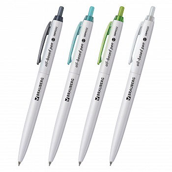 Ручка авт BRAUBERG Sky White 0.7мм масл.клип ассорти синяя