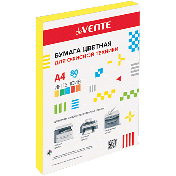БумагаЦв. А4 80г/м2 100л интенсив ЖЕЛТЫЙ deVENTE в пакете 
