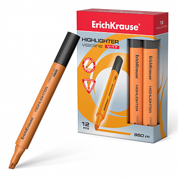Текстмаркер ErichKrause® Visioline V-17 Neon, цвет чернил оранжевый (в коробке по 12 шт.)