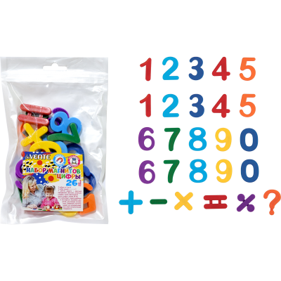Набор магнитов deVENTE. Магнитные цифры, (7цв радуги) 26цифр и знаков (60)