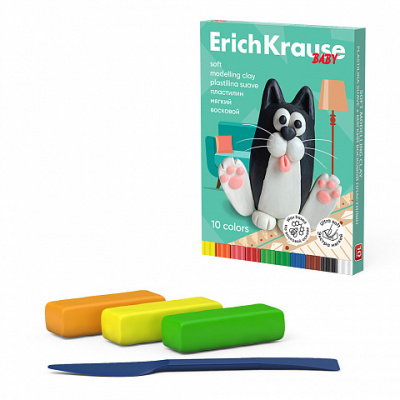 Пластилин мягкий восковой ErichKrause Baby 10 цветов со стеком, 130 г (в коробке 10 шт)