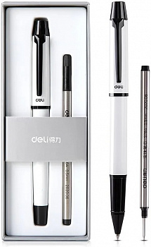 Роллер Deli Deli S153 WHITE авт. корп.белый +стержень  d=0.5мм (черн) 