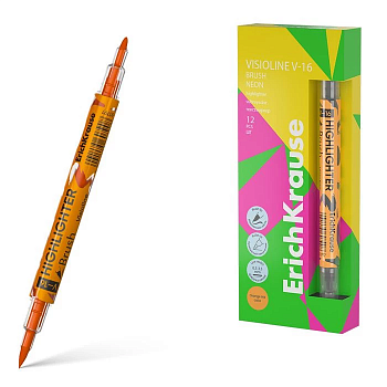 Двухсторонний текстмаркер ErichKrause Visioline V-16 Brush Neon, цвет чернил розовый (в коробке по