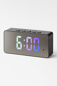 Будильник электрон, Mirror time. USB, 14*3,3*6см, (черный) 